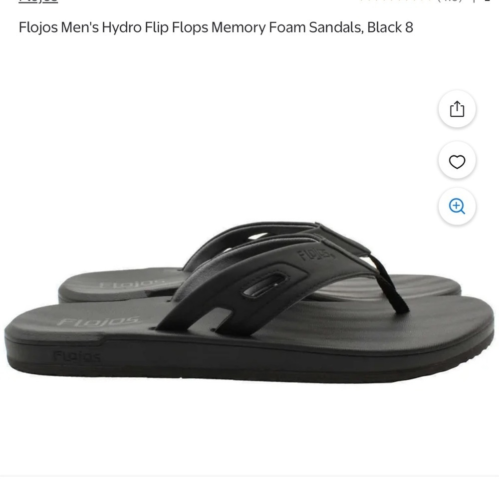 Flojos Men’s Black Padded Comfort Contour Flip Flop Beach Sandals Size 8 NEW